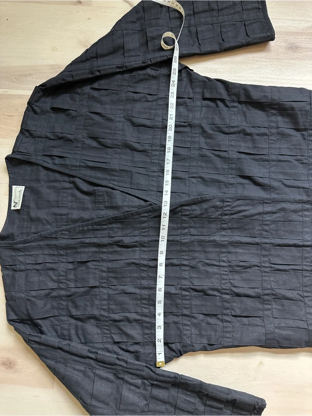 Yak Magik Vintage Black Cotton Pleated Pintuck Open Front Cardigan Jacket Nepal